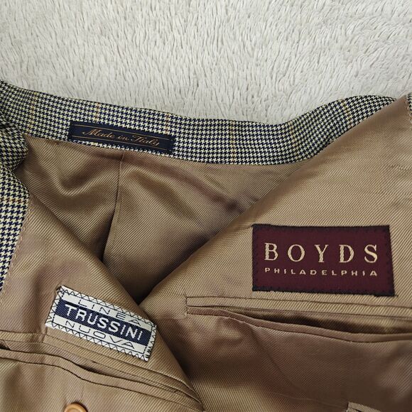 Boyds Trussini Blazer Men 46L Gray Houndstooth Wool 3 Button Italy Vintage - Picture 6 of 12